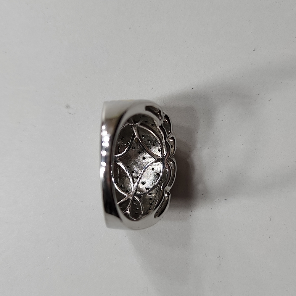 Michael Anthony Sterling Silver & Rose Gold Diamond Chip Ring - Picture 4 of 5
